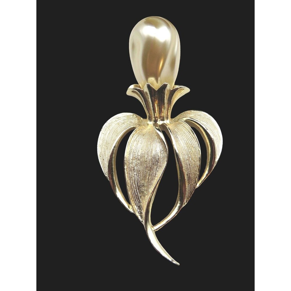 Vintage Sarah Coventry Signed Faux Pearl Iris Brooch 3.5"